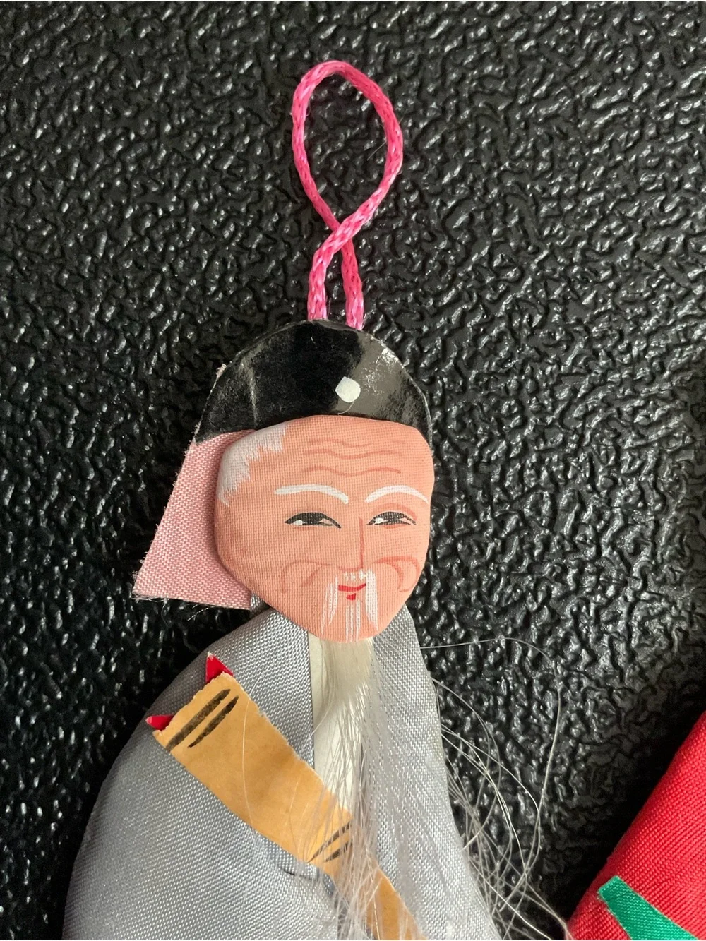 2 Vintage Chinese Folk Art Padded Silk & Cardboard Immortals Ornaments 5”